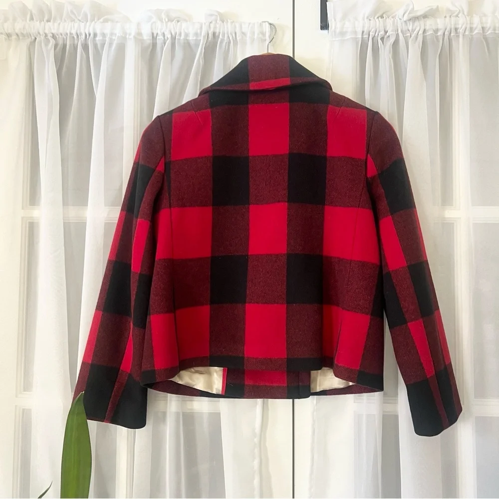 J.Crew Buffalo Check Short Peacoat Wool Red & Black Size 0 - Picture 6 of 11